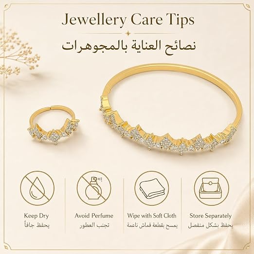 Gold Plated Cuff Bracelet & Ring Set for Women | Adjustable Star Cluster CZ Jewellery | Elegant Party Wear Bangle & Ring Combo | Fashion Gift for Wedding, Engagement & Ramadan Eid