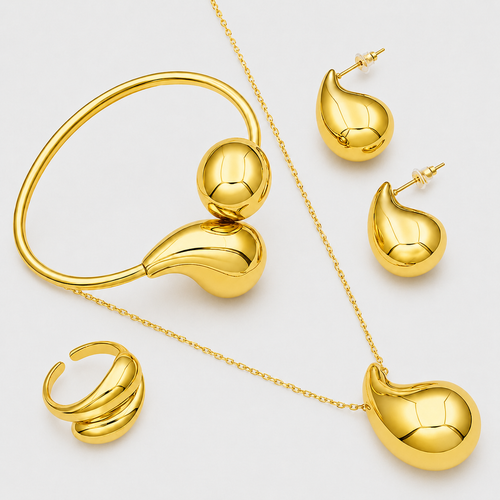 YAMEKER Gold-Plated Droplet Jewellery Set, 4-Piece Gift for Women