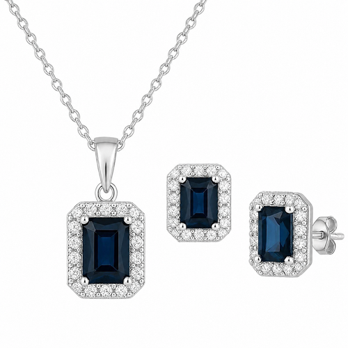 YAMEKER Blue CZ Necklace & Earrings Set, 2-Piece Silver-Tone Elegance