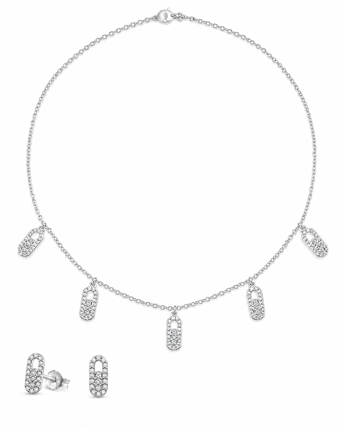 YAMEKER Silver-Plated CZ Charm Necklace & Stud Earrings Set for Women
