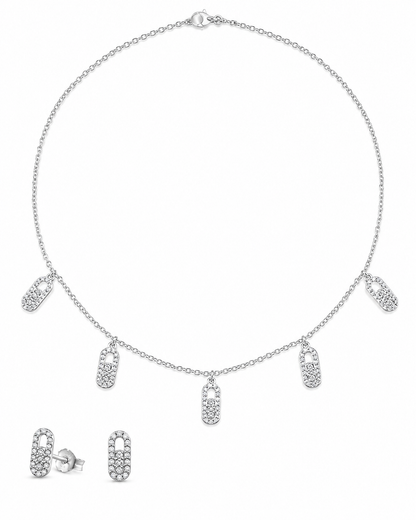 YAMEKER Silver-Plated CZ Charm Necklace & Stud Earrings Set for Women