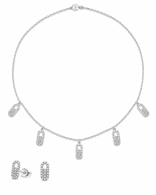 YAMEKER Silver-Plated CZ Charm Necklace & Stud Earrings Set for Women