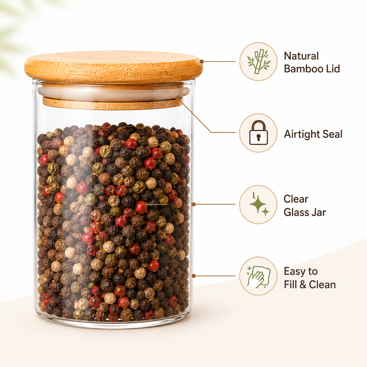 9-Piece Glass Spice Jar Set with Bamboo Lids and Wooden 3-Tier Rack | Airtight Kitchen Spice Organizer