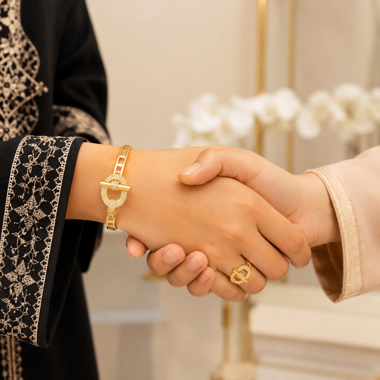 YAMEKER Gold Tone CZ Lock Bracelet & Ring Set for Women