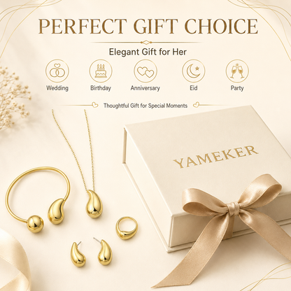YAMEKER Gold-Plated Droplet Jewellery Set, 4-Piece Gift for Women