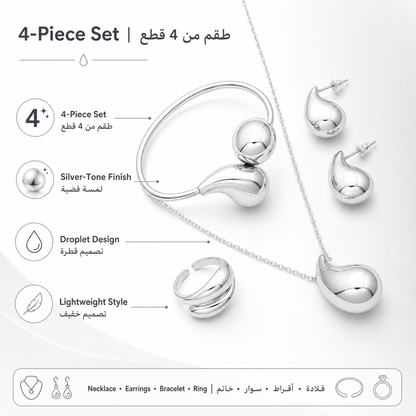 YAMEKER Silver-Tone Droplet Jewellery Set, 4-Piece Lightweight Elegance