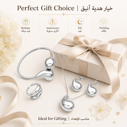 YAMEKER Silver-Tone Droplet Jewellery Set, 4-Piece Lightweight Elegance