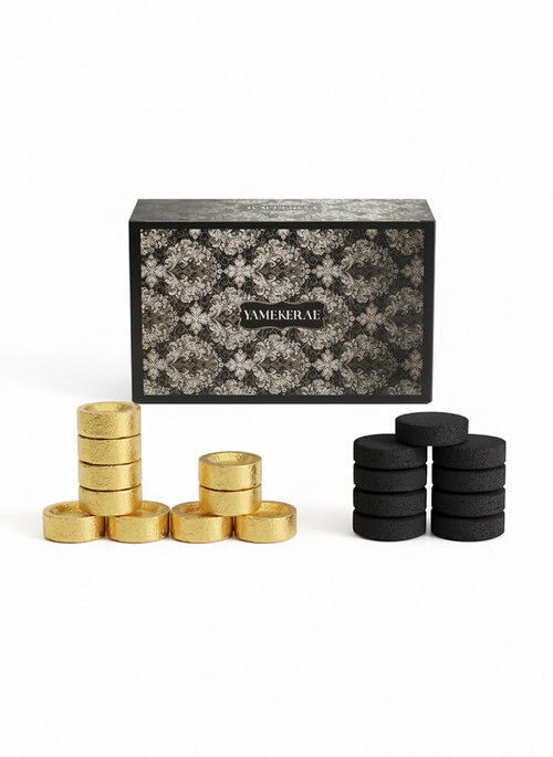 Golden Quick Light Charcoal Discs 33mm for Bakhoor  – 80 Charcoal Tablets with 8 Black Bakhoor Majlis Fragrance (Cinnamon Honey, Black Orchid, Patchouli & Sandalwood Oud) Long Lasting Arabian Aroma